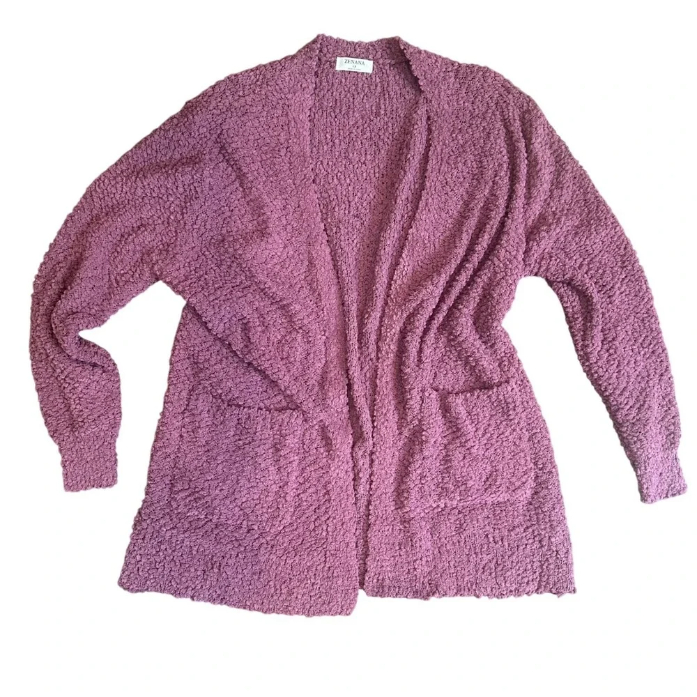 New Zenana 2X Eggplant Pocket Cardigan Cozy TW-193XBA - Picture 2 of 4